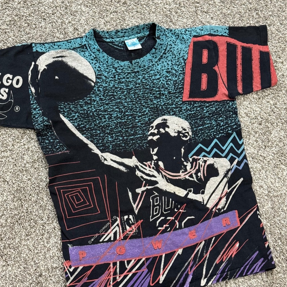 VTG 90s Magic Johnson Ts All Over Print Bulls Michael Jordan‎ AOP TShirt Mens M